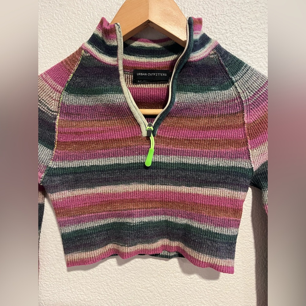 Urban Outfitters Lexi Cropped Viscose Blend Half Zip Sweater Top Striped Small - Picture 7 of 13